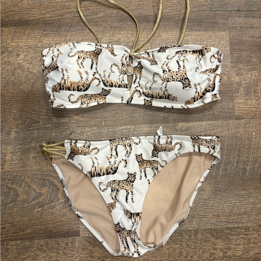 Aerie Leopard Print Bikini - Cream and Brown